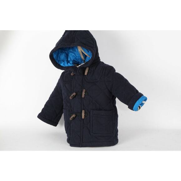 BURBERRY Children Navy Toggle Closure Hooded Quilted Puffer Jacket Size 6M - Picture 1 of 12